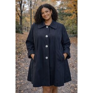 London Fog The Tower Collection Womens Black Trench Coat 2X Lightweight (672B)